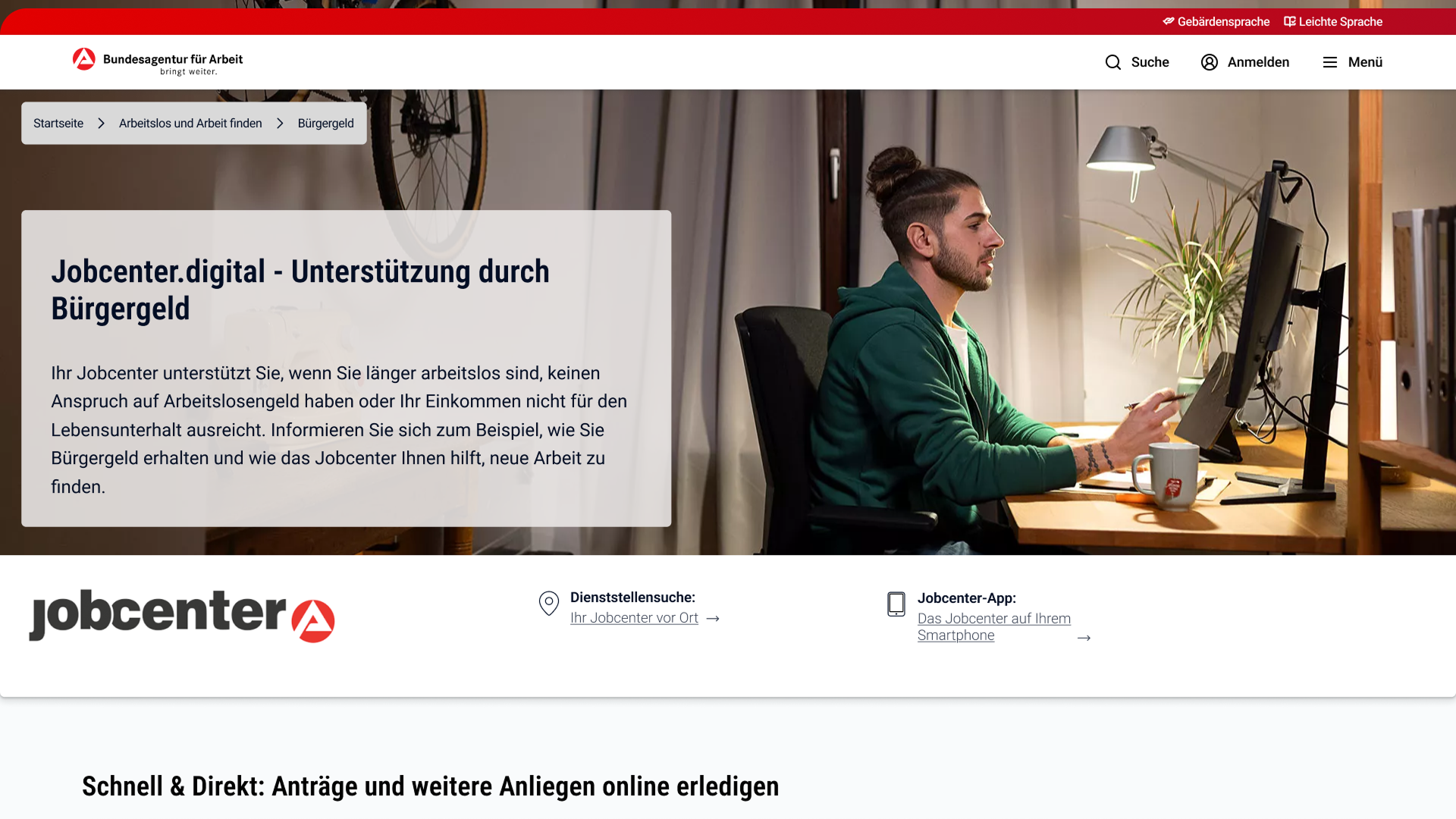 Re-deign: top menu and header of Jobcenter Digital